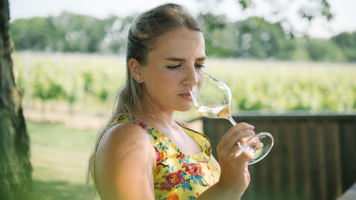 Mary Bridges vineyard with wine