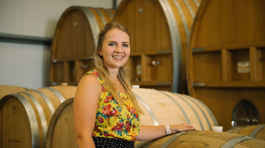 Mary Bridges with barrels